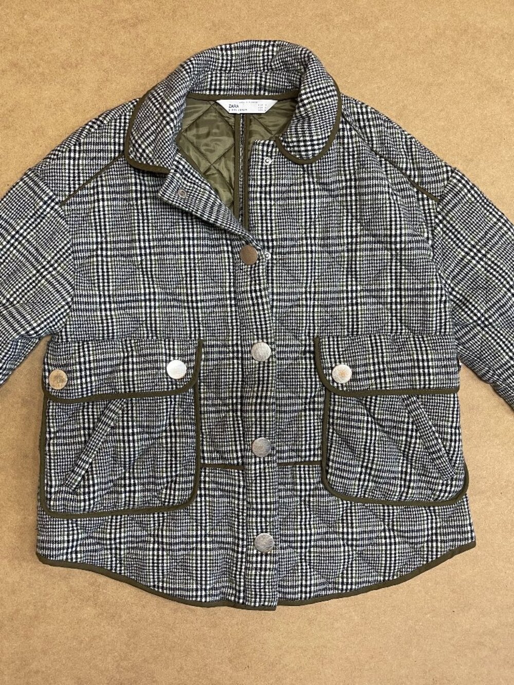 NWOT Zara Women's Plaid Coat Jacket Small Green Gray Boxy Oversized Utility